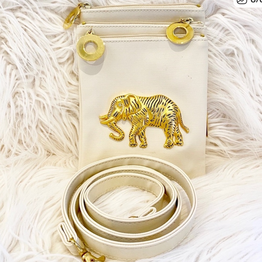 Vintage 1990's Nima Elephant Crossbody Bone off-white cream Bag triple pockets